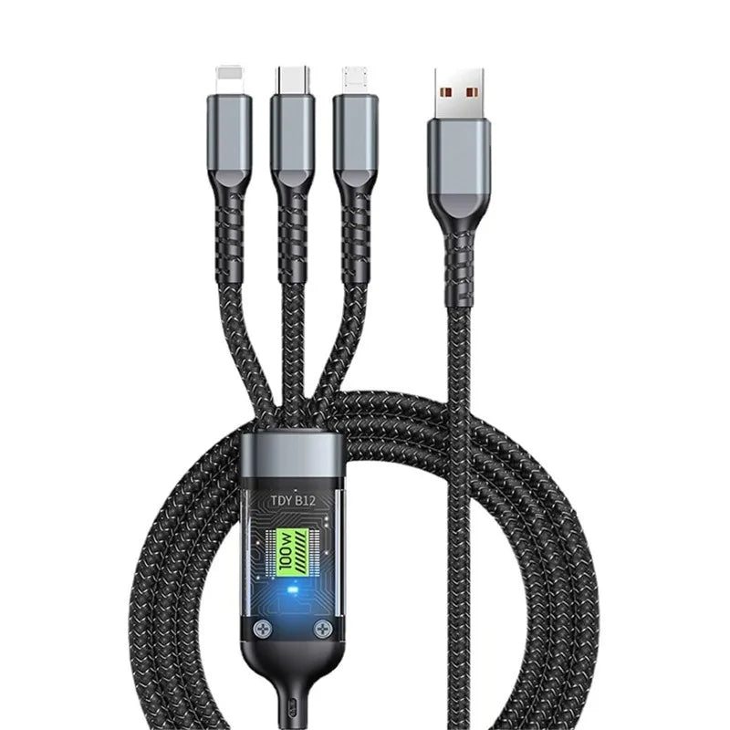 3-In-1 Super Fast Charging Cable Compatible with iPhone/Android/Type-C Devices