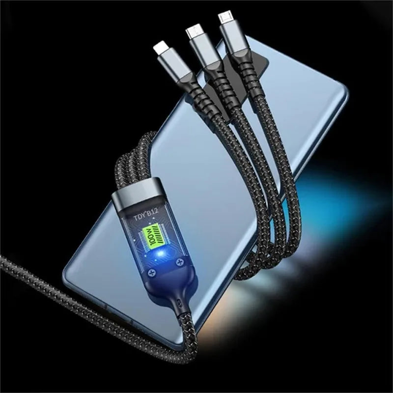 3-In-1 Super Fast Charging Cable Compatible with iPhone/Android/Type-C Devices