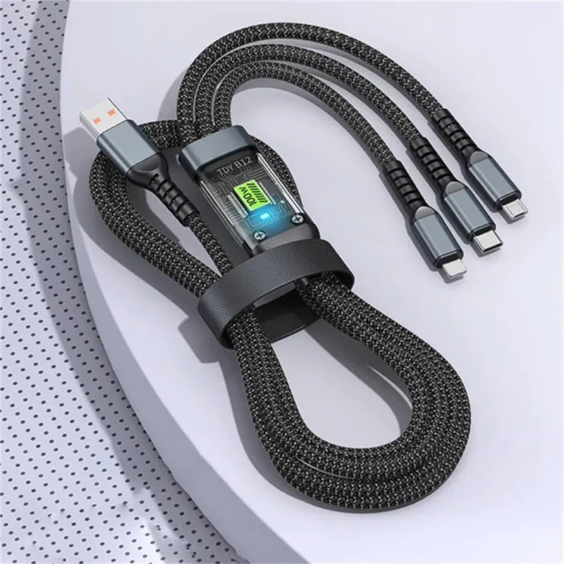 3-In-1 Super Fast Charging Cable Compatible with iPhone/Android/Type-C Devices